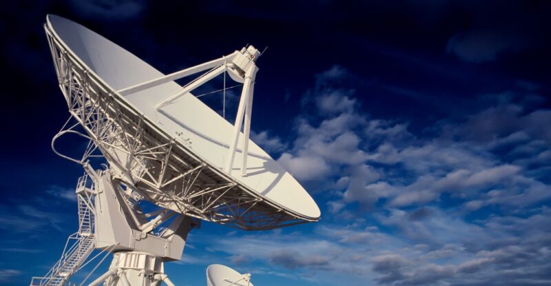 Satellite dish pointing at the sky