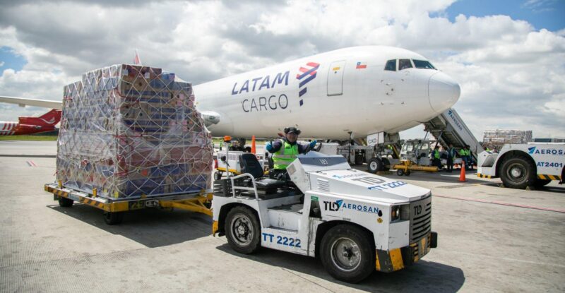 LATAM aircraft being loaded with a flower shipment for Mother’s Day