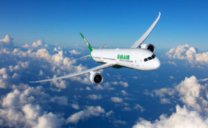 EVA Air Boeing 787-10 Dreamliner, photographed over South Carolina on October 2, 2019 by Chad Slattery from Wolfe Air Ldearjet 25B.