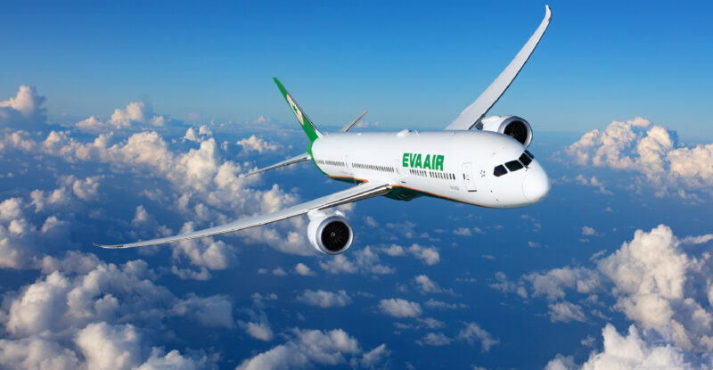 EVA Air Boeing 787-10 Dreamliner, photographed over South Carolina on October 2, 2019 by Chad Slattery from Wolfe Air Ldearjet 25B.