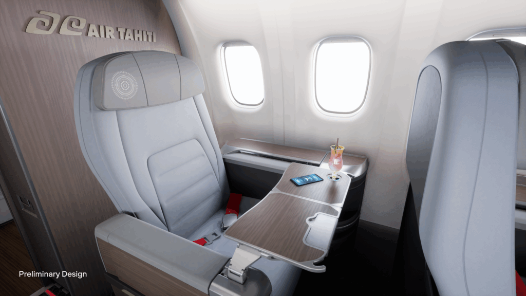 Air Tahiti premium seat from the ATR Highline all-business class offering. These seats will be installed on an ATR turboprop flown by the airline. 