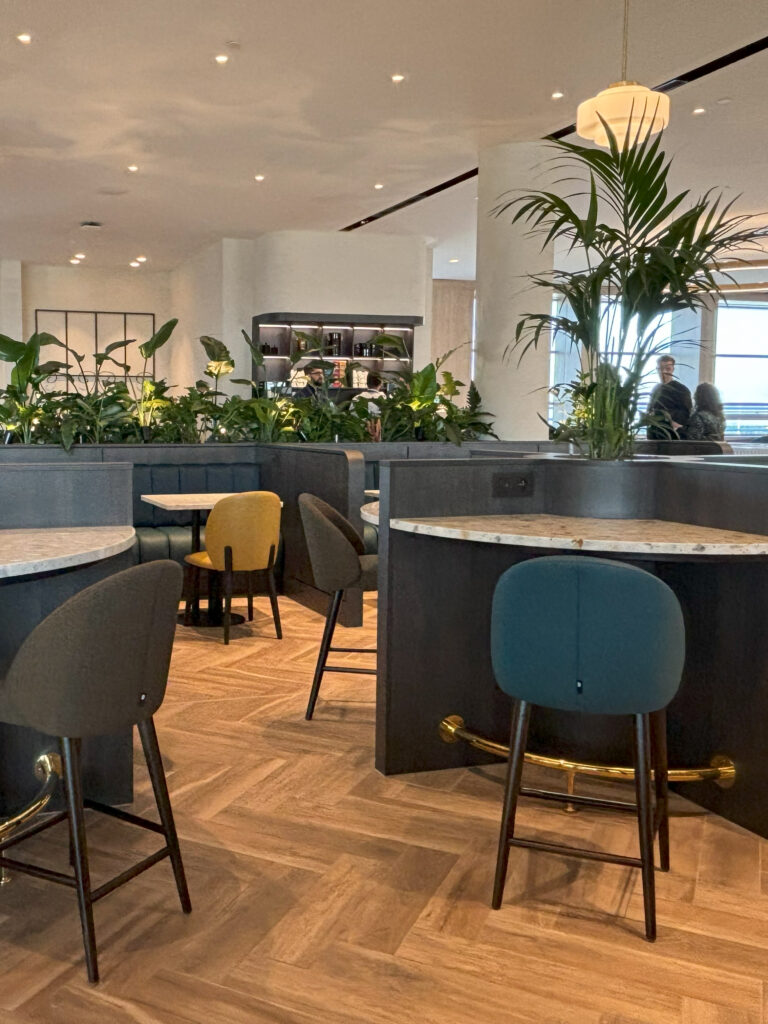 High top tables and chairs for working or dining.
