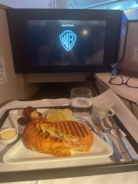 A delicious looking toastie is served.