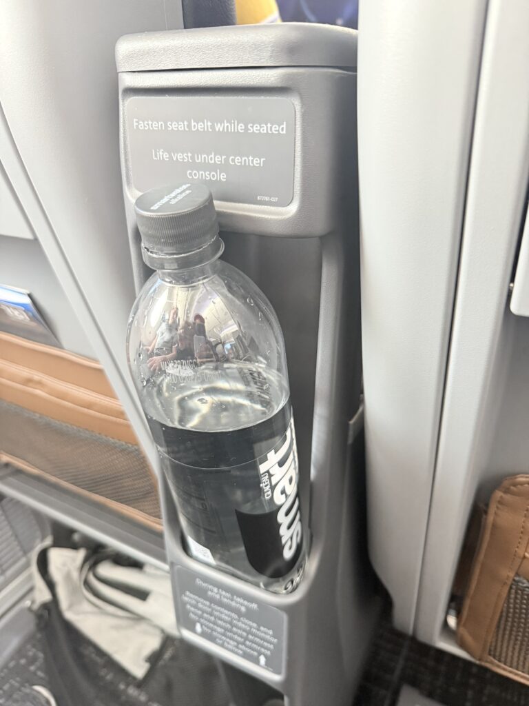 Water bottle in water bottle holder.