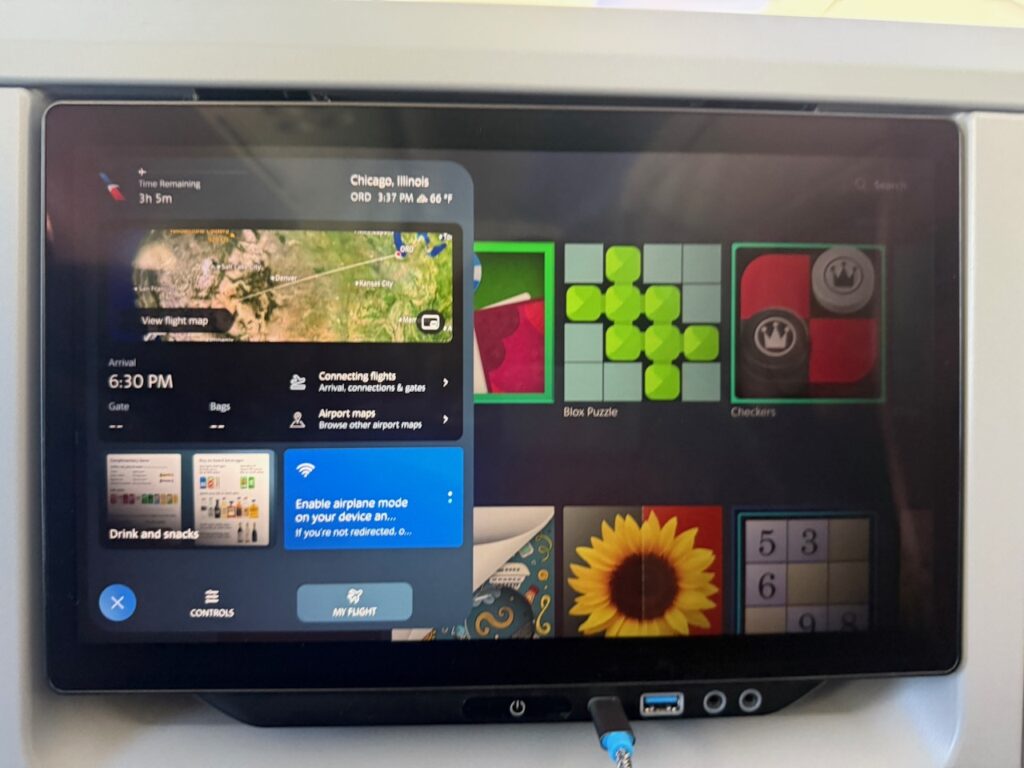 Close up of IFE screen with PIP functionality. 