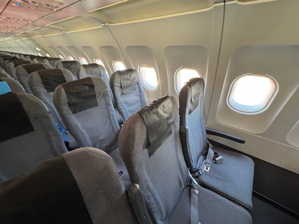 Slimline seats on the short-haul flight to Stockholm. 