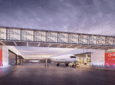 A rendering of the JetZero Greensboro, N.C. site up close with an aircraft at the hangar
