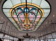 Close up of the spectacular stained glass above the bar.
