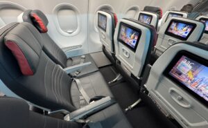 Overhead view of the new Air Canada slimline seats aboard an A321