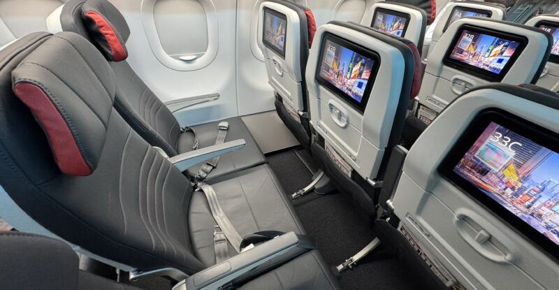 Overhead view of the new Air Canada slimline seats aboard an A321