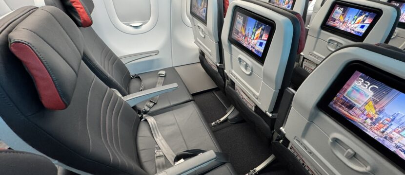 Overhead view of the new Air Canada slimline seats aboard an A321