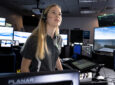 Embry-Riddle student Hailee Williamson, who is earning her bachelor’s degree in Air Traffic Management, trains in the university’s Tower Lab. (Photo: Embry-Riddle/Bill Fredette-Huffman)