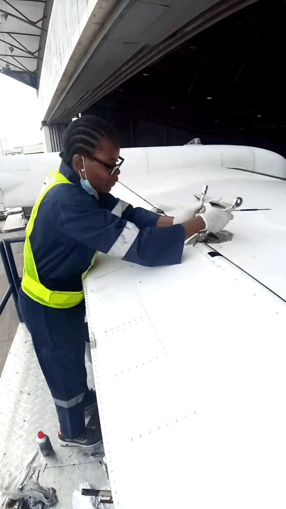 Aanuoluwapo Annie Ojewunmi working on the Horizontal Stabilizer
