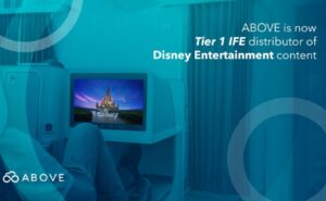 Image shows Disney content on an IFE screen with the ABOVE name and logo positioned bottom left.