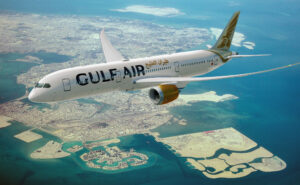 Rendering of Gulf Air 787-9 over Bahrain