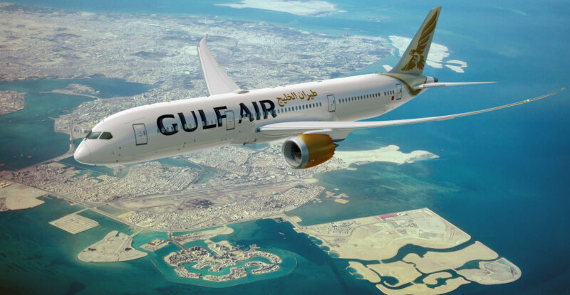 Rendering of Gulf Air 787-9 over Bahrain