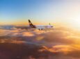 Rendering of Aeromexico Embraer E190 in flight at sunset