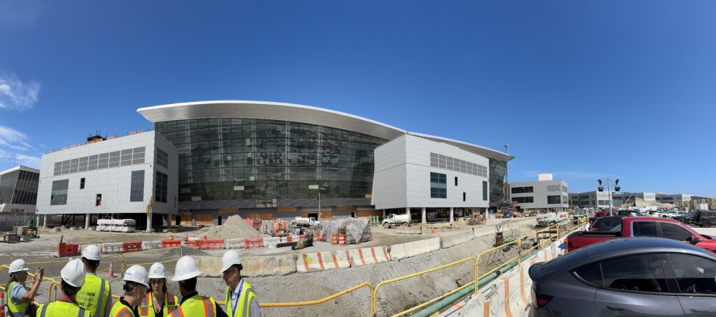 A wide angle outside shot of the New Terminal One at JFK.