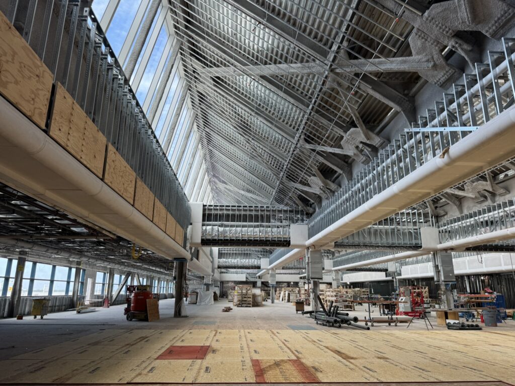The cavernous customers hall is pictured under construction.
