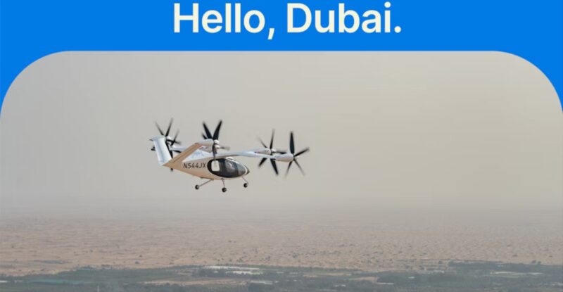 Joby Aviation air taxi in flight over Dubai.