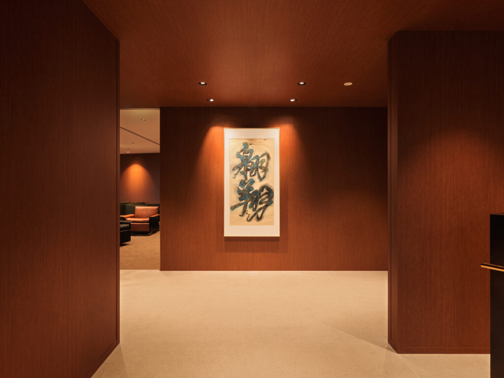 Hallway in the new lounge showcasing art. 