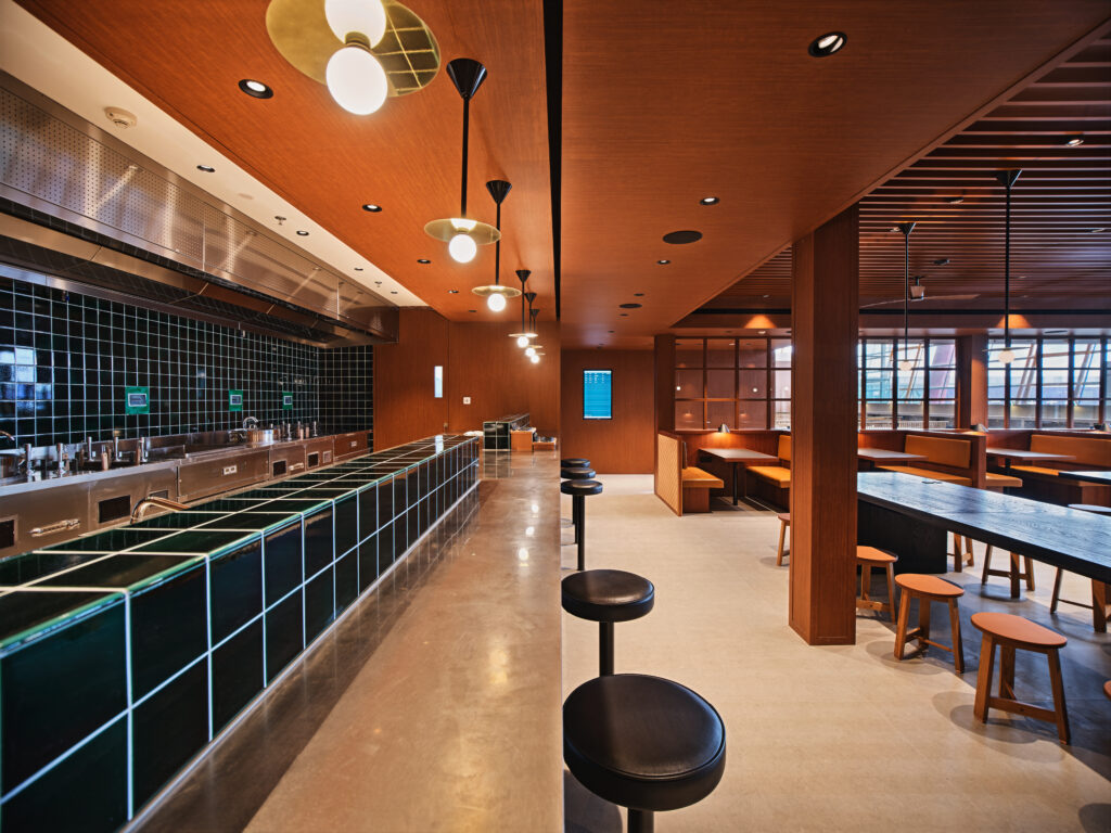 Bar seating area and dining hall