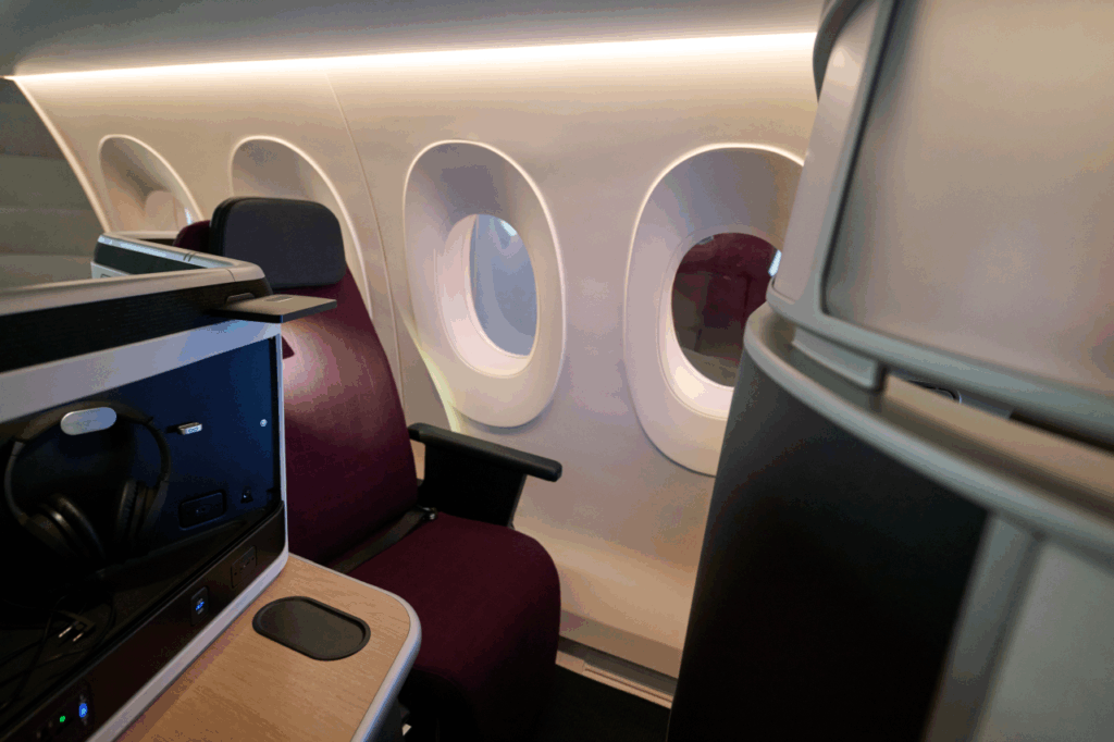 Senses business class seat with lots of privacy, despite not having a door in this instance.
