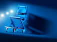 Airchair II model on a blue background with blue lighting.