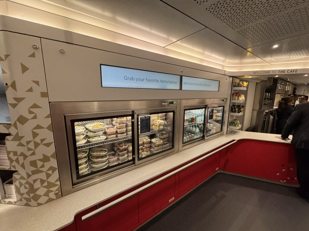 A large selection of items in the Acela Café Car