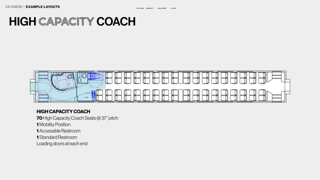 Amtrak Single Level RFP high-capacity coach layout diagram