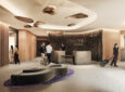 Rendering of Air New Zealand Koru Lounge foyer