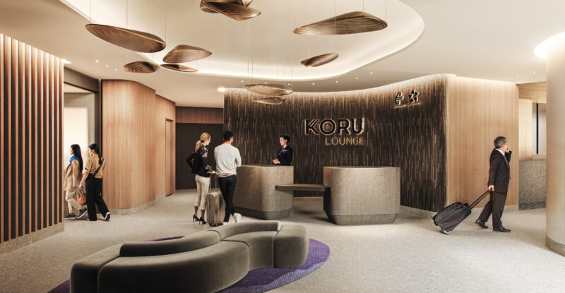 Rendering of Air New Zealand Koru Lounge foyer