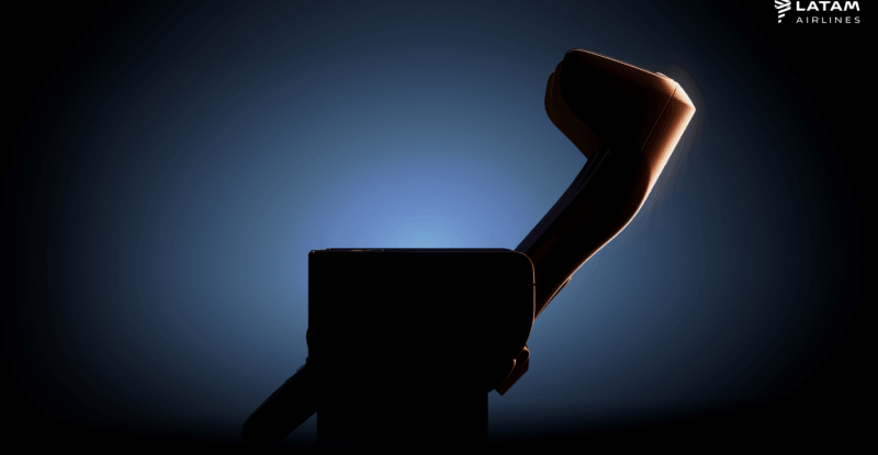 LATAM PL3530 seat in red on a blue background with dark shadows