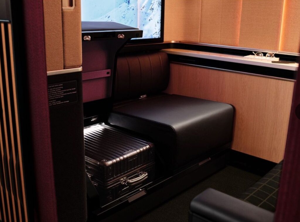 Up close photo of Swiss Senses first class seat.