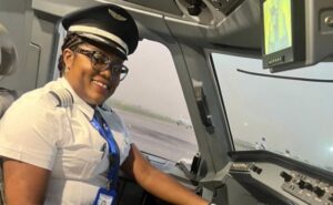 Captain Ibironke Rotimi-Olajide in the cockpit