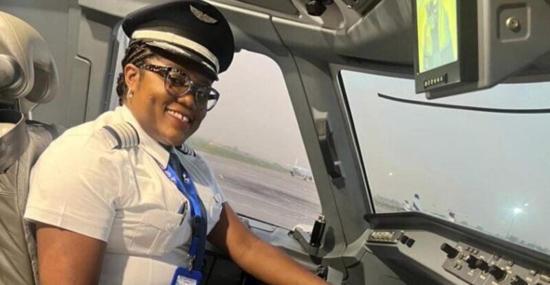 Captain Ibironke Rotimi-Olajide in the cockpit