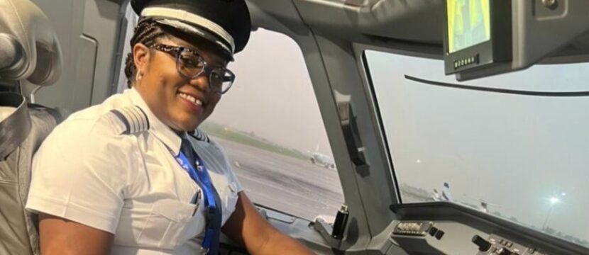 Captain Ibironke Rotimi-Olajide in the cockpit