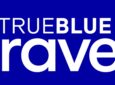 Words "TrueBlue Travel" in white on a royal blue background.