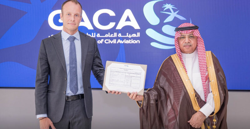 GACA and VistaJet execs celebrate VistaJet's clearance to fly domestic bizjet flights in Saudi Arabia