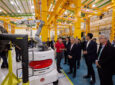 (Front row, from right) Tay Eng Guan, Head of Engine Services, Commercial Aerospace, ST Engineering, Jermaine Loy, Managing Director, Singapore Economic Development Board, and Gan Kim Yong, Singapore Deputy Prime Minister and Minister for Trade and Industry, observing the AI Visual Evaluation Technology solution for engine receiving inspection at ST Engineering’s newest engine maintenance facility in Paya Lebar, Singapore. Behind Minister Gan Kim Yong is (left) Vincent Chong, Group President and CEO, ST Engineering, and (right) Teo Ming Kian, Chairman, ST Engineering.