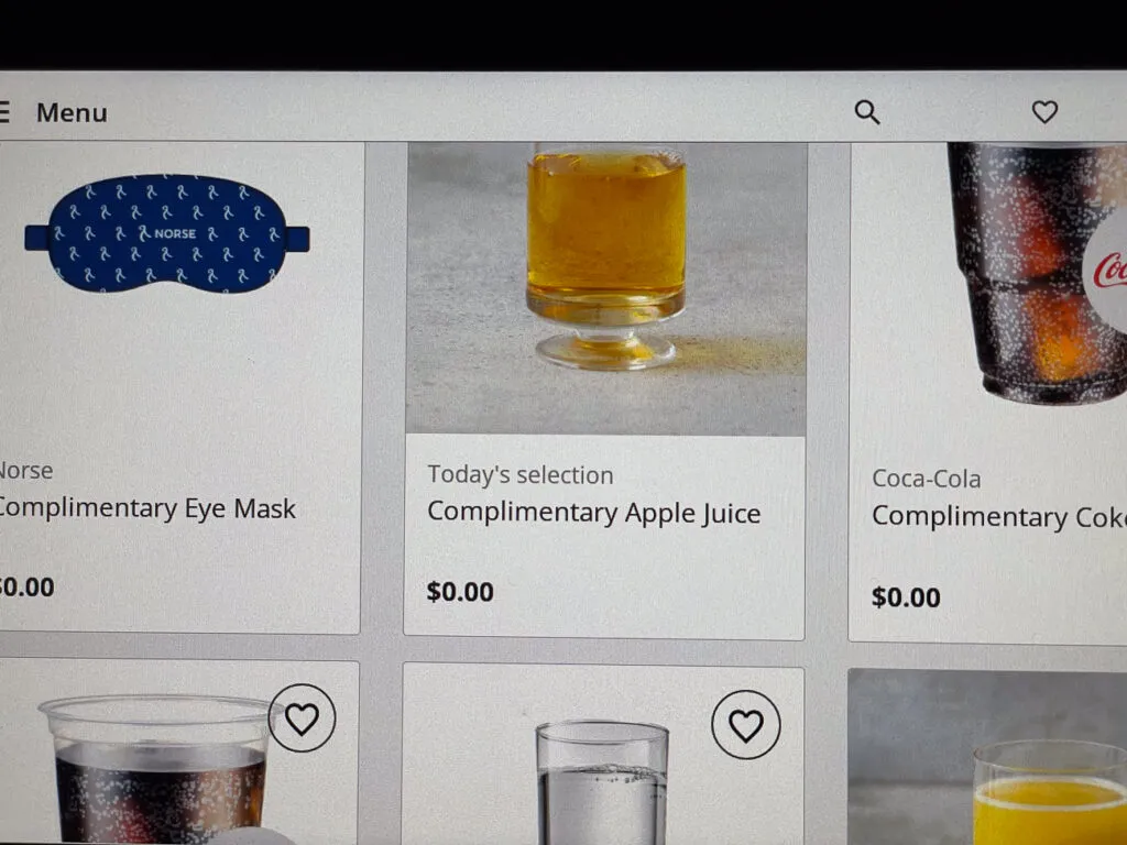 Beverages for sale on the IFE