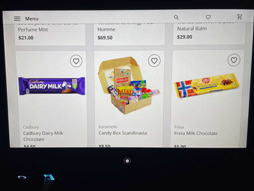 Snack ordering screen is being displayed on the IFE. 