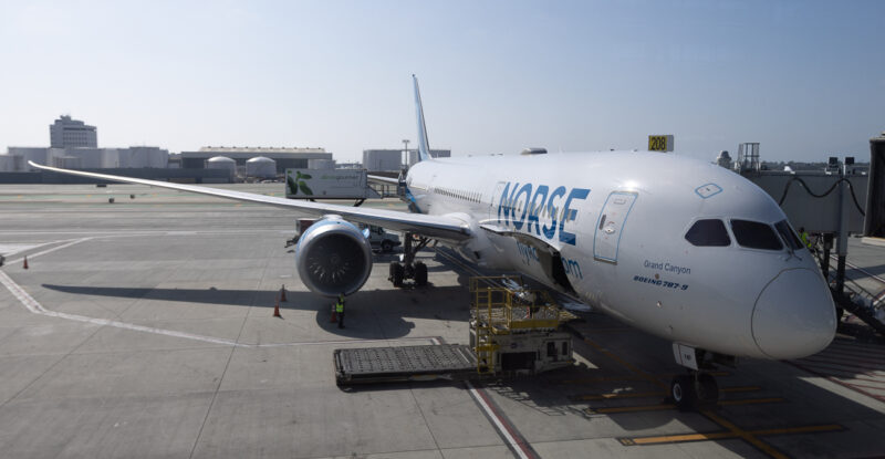 Norse Atlantic Boeing 787-9 at the gate.