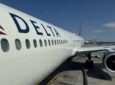 Delta Boeing 767-400ER is at the gate.