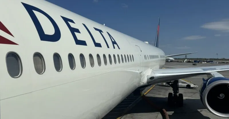Delta Boeing 767-400ER is at the gate.