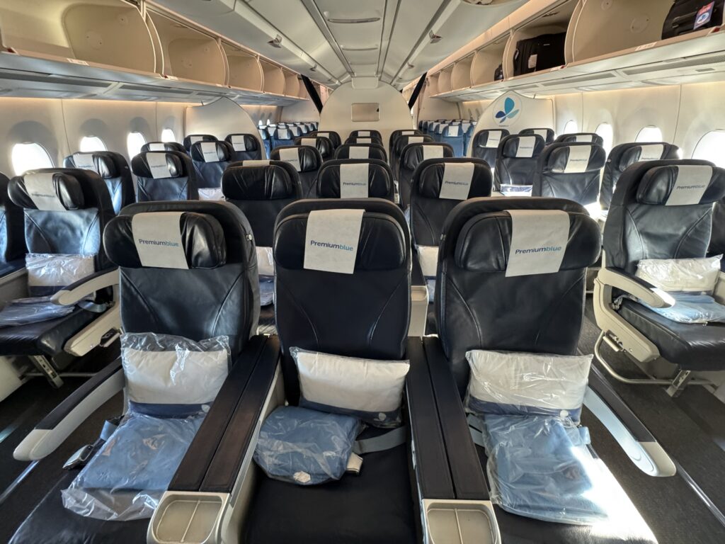 Inside the 2-3-2 configured Premium cabin of the French Bee A350