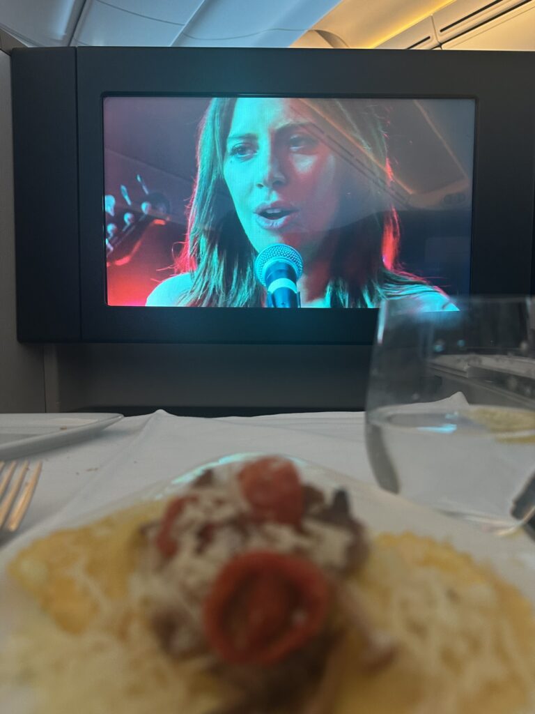 Lady Gaga in 2018's A Star is Born, as seen on an IFE screen