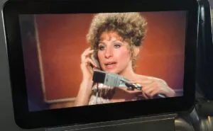 Barbra Streisand playing Esther Hoffman in the 1976 classic, A Star is Born, as seen on an IFE screen in flight
