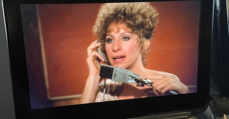 Barbra Streisand playing Esther Hoffman in the 1976 classic, A Star is Born, as seen on an IFE screen in flight