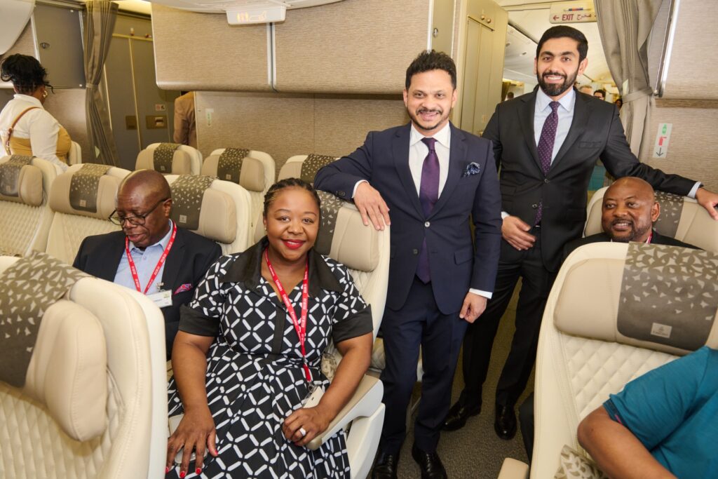 Afzal Parambil and Rashid Alardha tour Poppy Khoza on the retrofitted Boeing 777